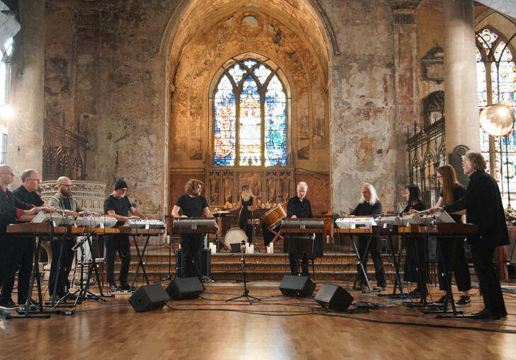 The Will Gregory Moog Ensemble performing in a church