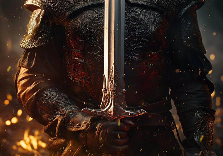 Man in armour holding a sword