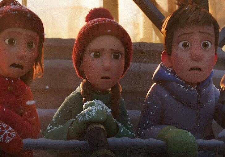 A group of kids look over a roof on Christmas Eve. 