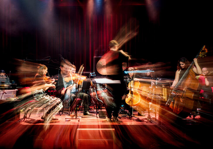 A blurred picture of a classical ensemble on stage