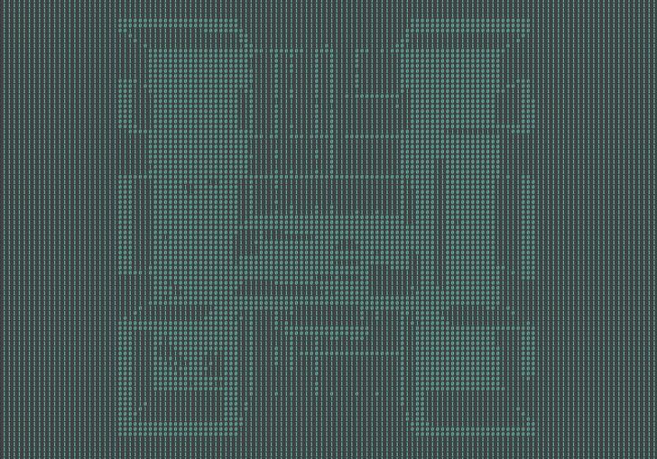 An architectural blueprint composed of tiny 0s and 1s.