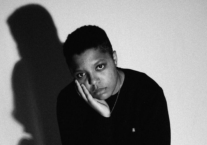 Black and white photo of Loraine James
