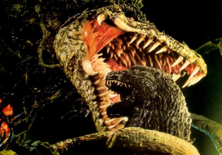 A fight between Godzilla and giant plant monster Biollante