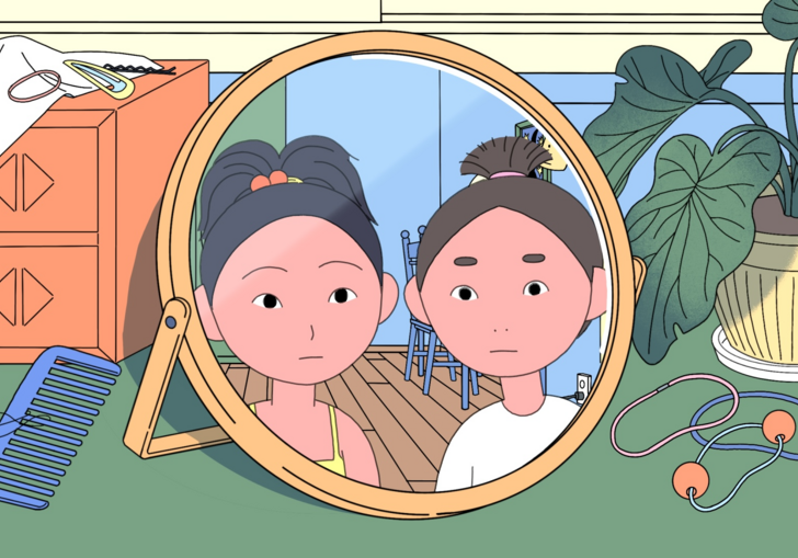 two animated people reflected in mirrors