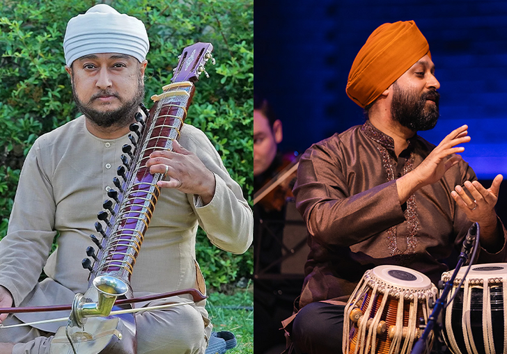 Two images of performers side-by-side