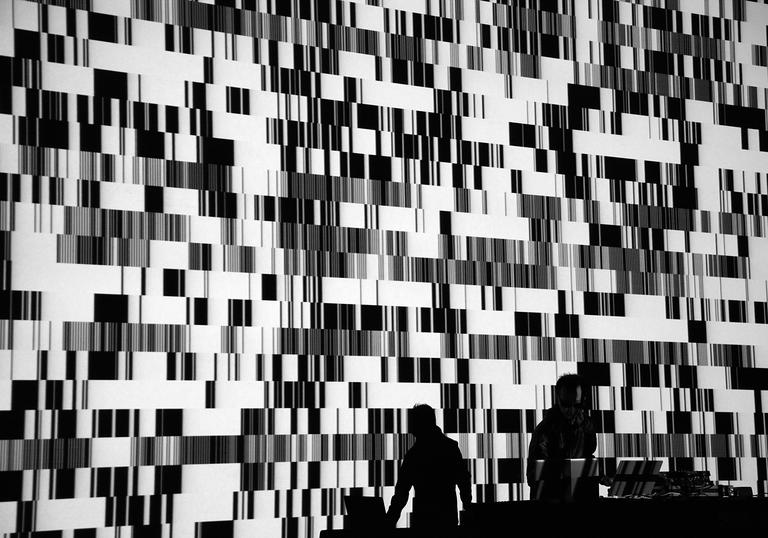 Photo of stage visuals for Ryoji Ikeda