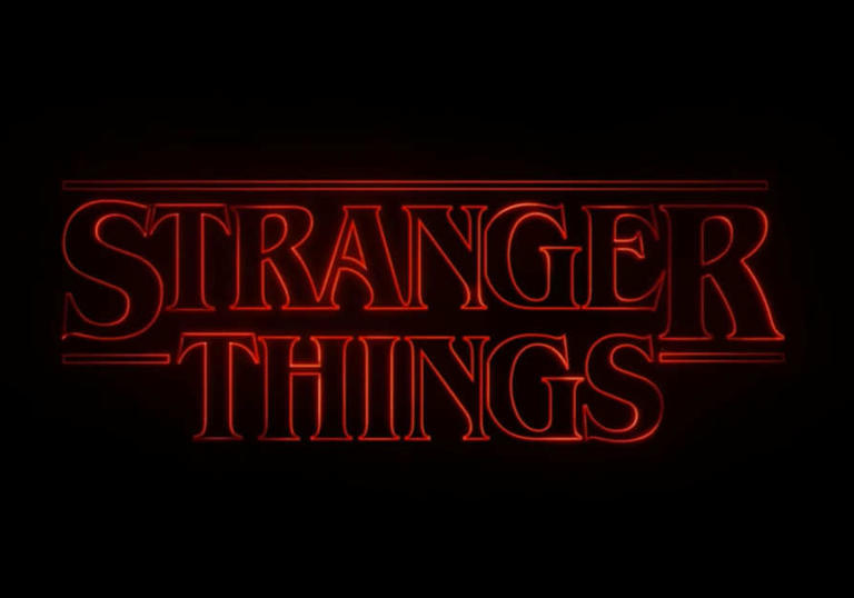 Stranger Things lit up in an eerie red colour