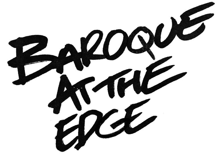 black letters on white background saying baroque at the edge