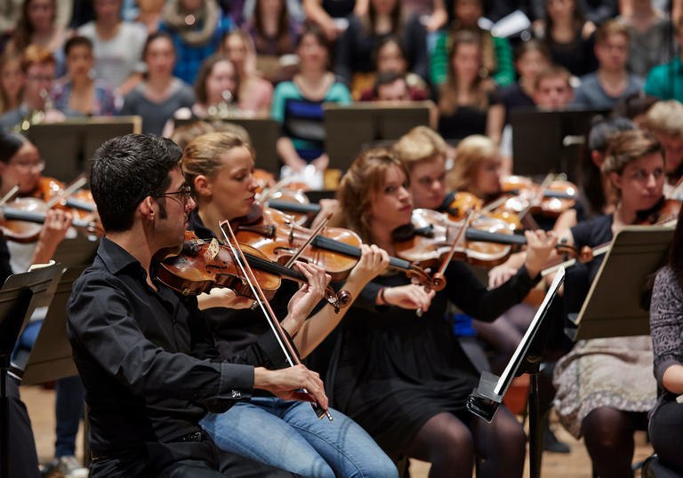 Guildhall Symphony Orchestra on stage in the Barbican Hall