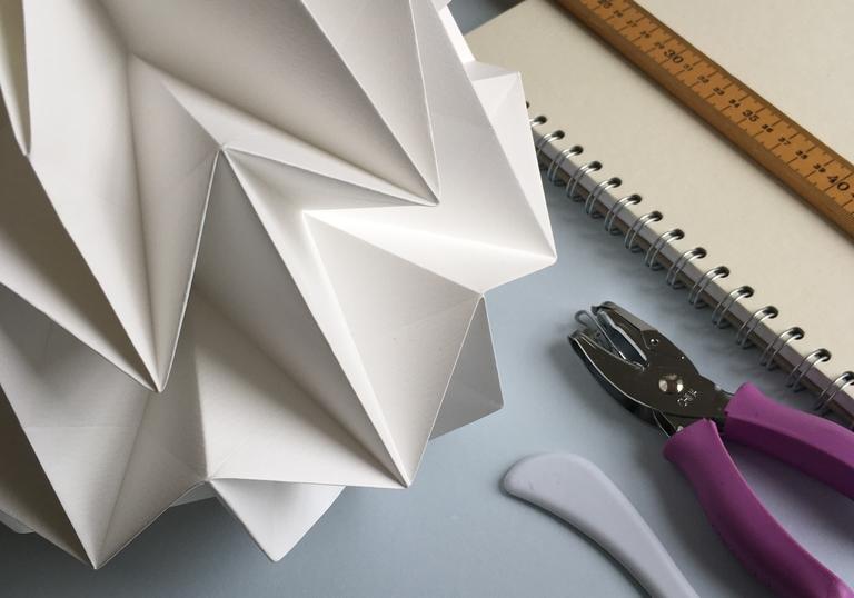 Detail of origami lampshade by Kate Colin as part of her paper-folding workshop