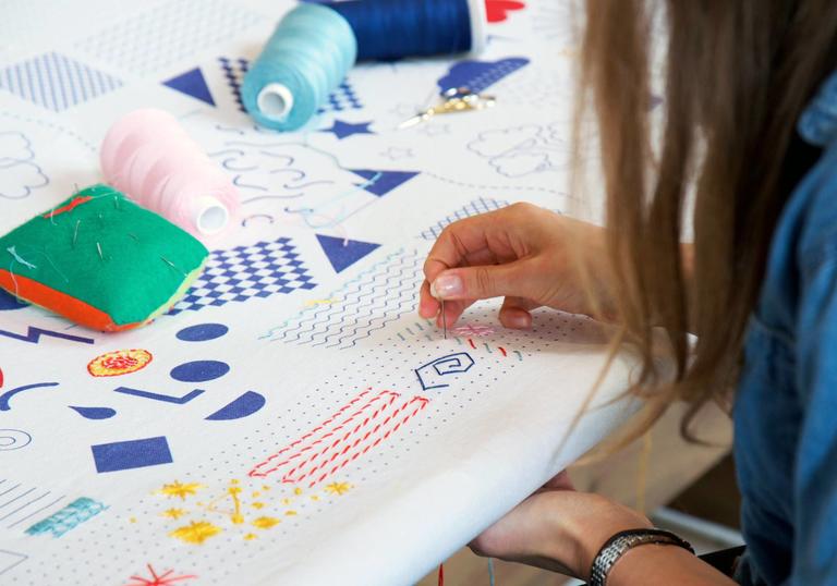 Close-up detail of embroidery workshop by Stitch School