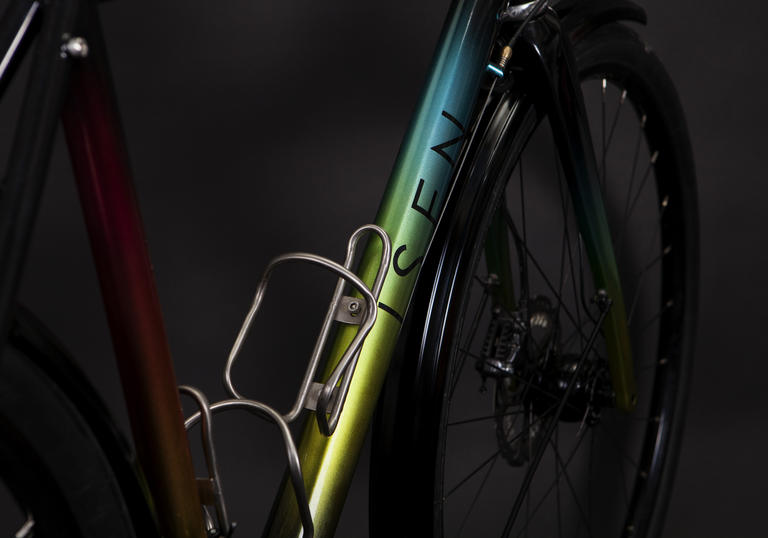 Close-up shot of bike frame by Isen Frameworks bike-builders