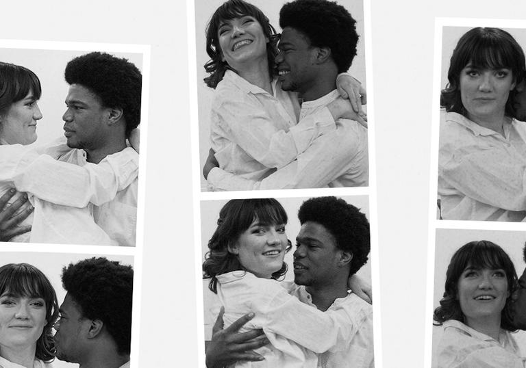 lots of collected images of a couple embracing