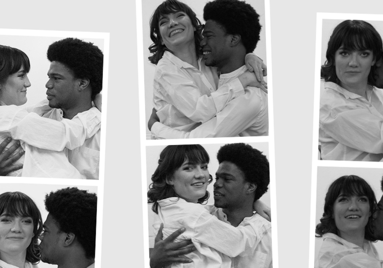 lots of collected images of a couple embracing
