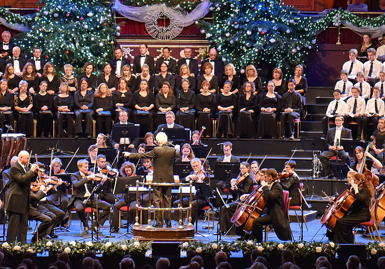 Orchestra and choir performing