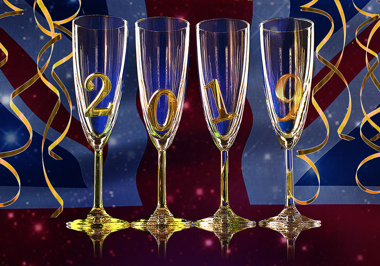 New Year's image of 2019 inside champagne glasses