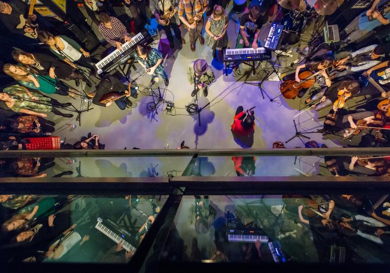 birds eye view of music people