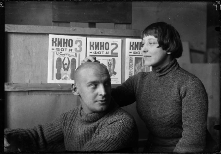 A. Rodchenko and V. Stepanova in the workshop (in front of Kino-phot magazine covers), 1923