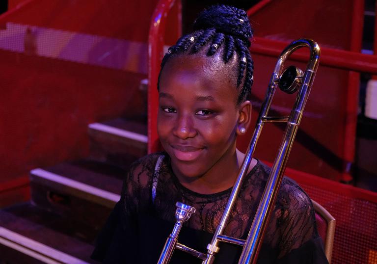 young musician with a trombone