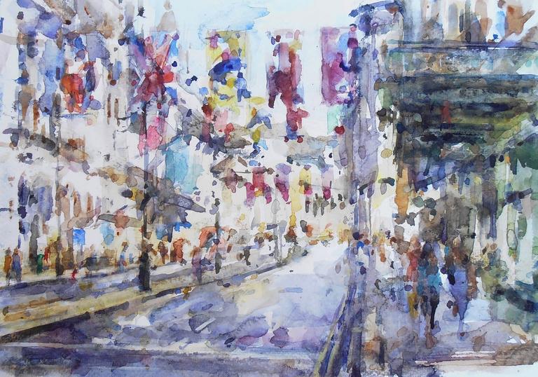 Flags over Piccadilly 2, Andrew Horrod, Drawing London,
