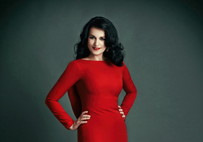 Angela Gheorghiu red dress portrait