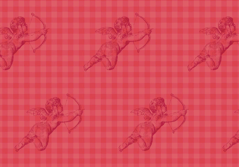 Cupids with gingham background