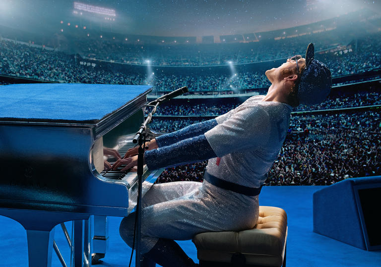 Taron Egerton as Elton John at the piano