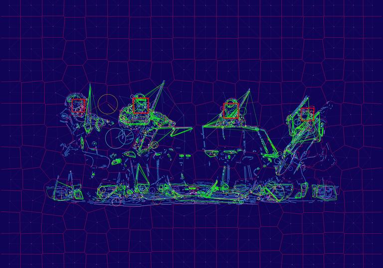 An image showing how a computer sees Kronos Quartet as they perform