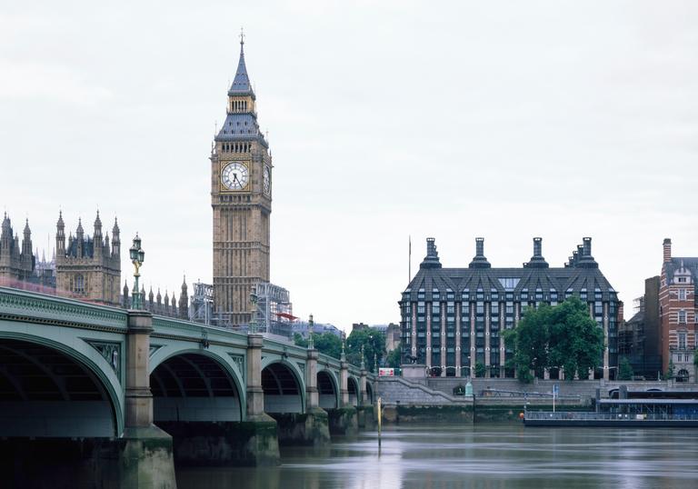 Michael Hopkins' architecture on the bank of the Thames, next to Big Ben.