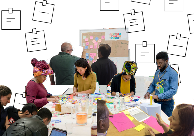 A collage image of a range of people enjoying a variety of workshop activities
