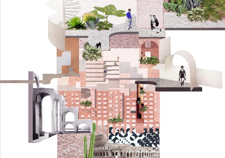 An architectural collage created by Tatiana Bilbao