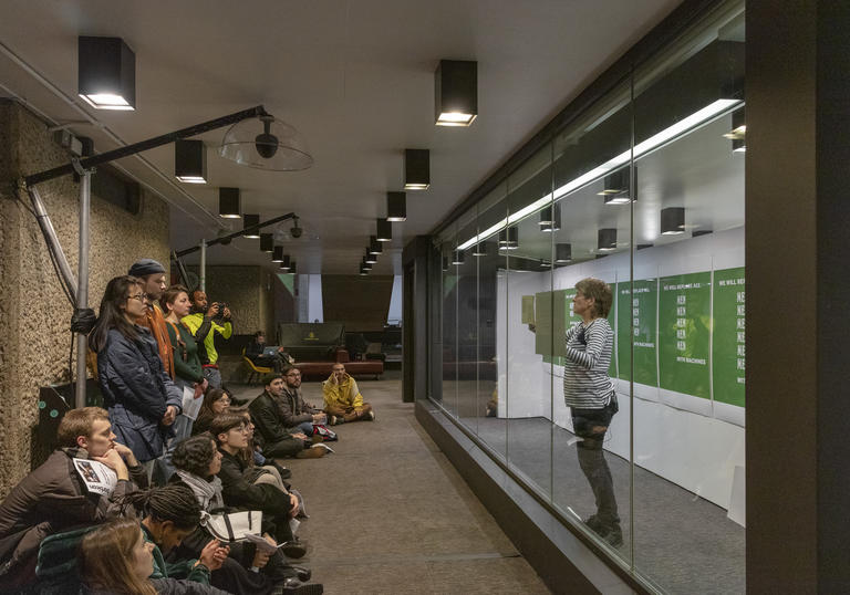 An image of Nina Wakeford in the Level G studio during her last residency at the Barbican