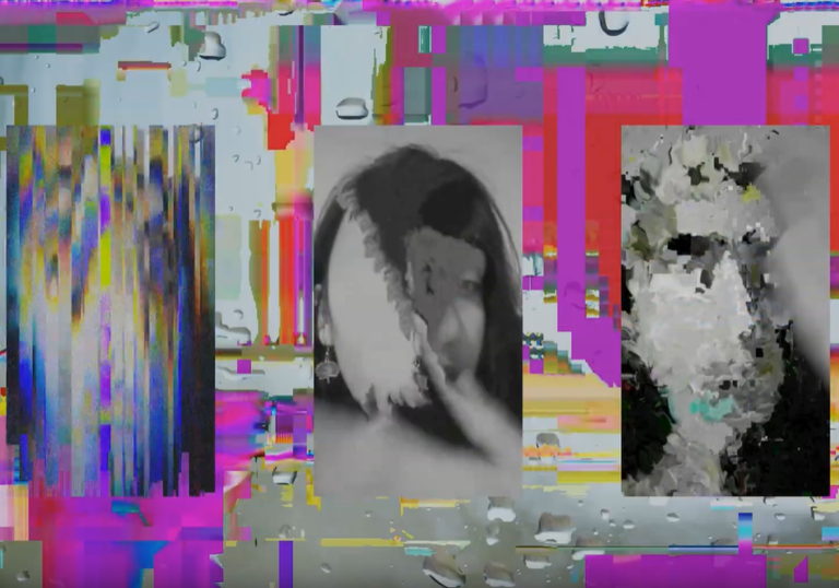 glitch artwork featuring the shape of two women's faces