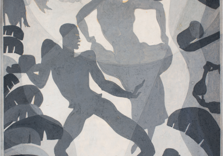 grey and white illustration of people dancing
