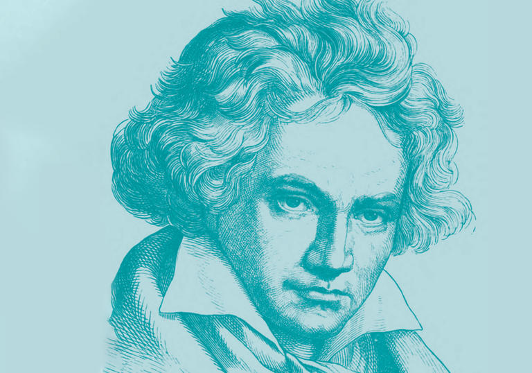 Beethoven portrait blue background