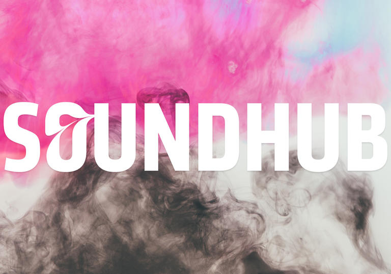 Coloured swirls of smoke and 'Soundhub' text