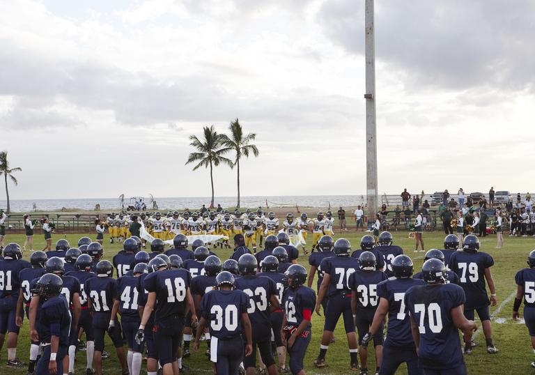 American Football players on the field, from Catherine Opie's photographic series High School Football