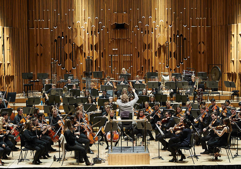 Guildhall Symphony Orchestra on stage in Barbican Hall