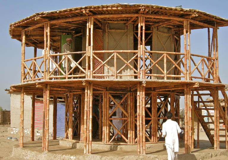 A wooden built structure by architect Yasmeen Lari; an example of barefoot architecture