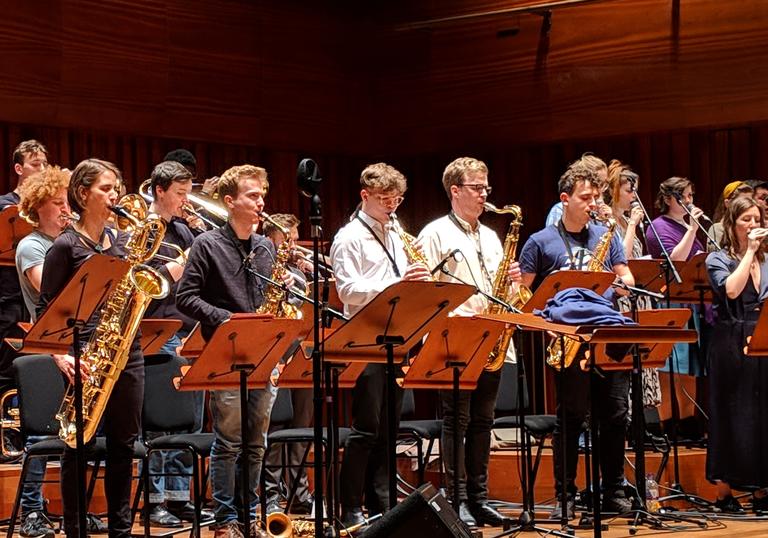 Guildhall Jazz Orchestra playing in Milton Court Concert Hall