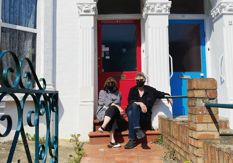 Split Britches on their front porch