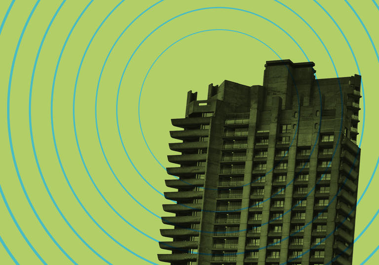 Graphic of the Barbican with radio waves