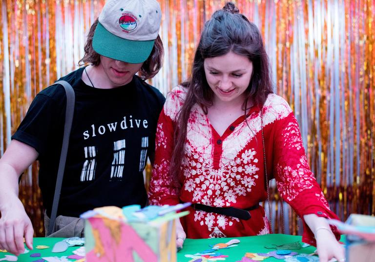young people viewing art
