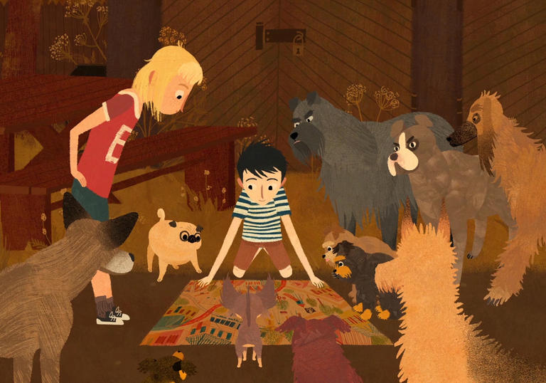 An animated still from Jacob, Mimmi and the Talking Dogs