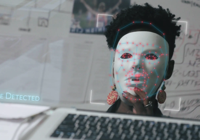 a women has her face detected by AI