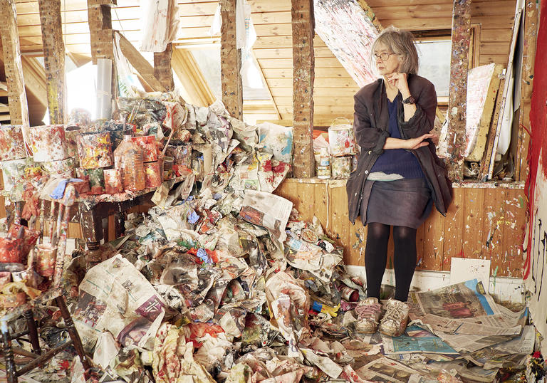 An image of Rose Wylie in her studio