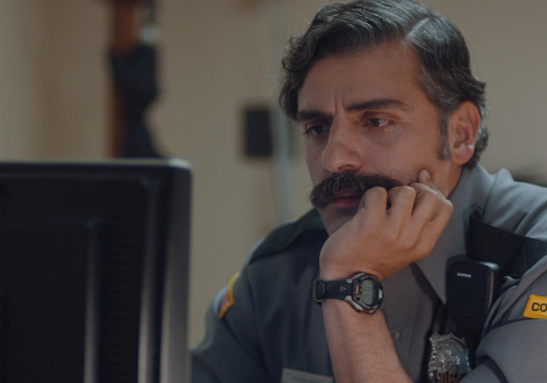 a police officer looking at a computer screen