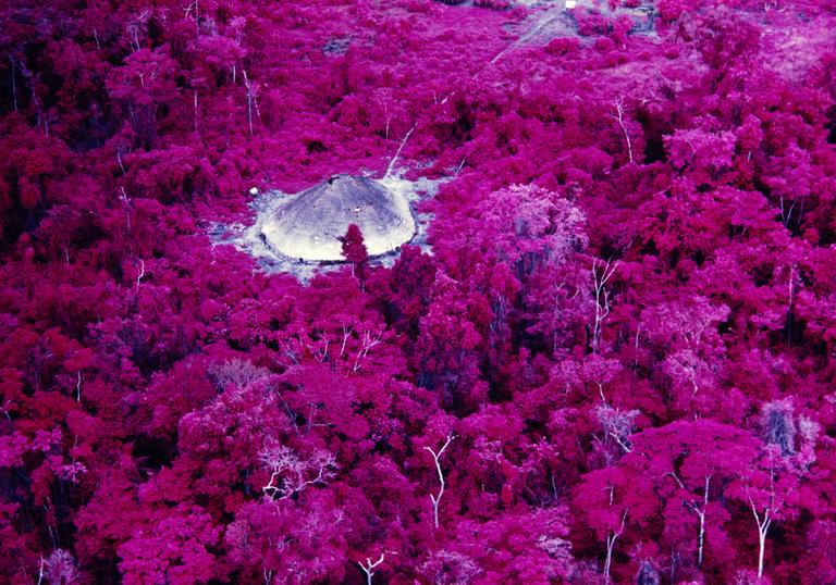 Image of a yanomami dwelling taken on infrared film