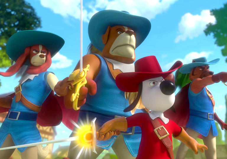 Dogtanian and his Muskehounds stand together