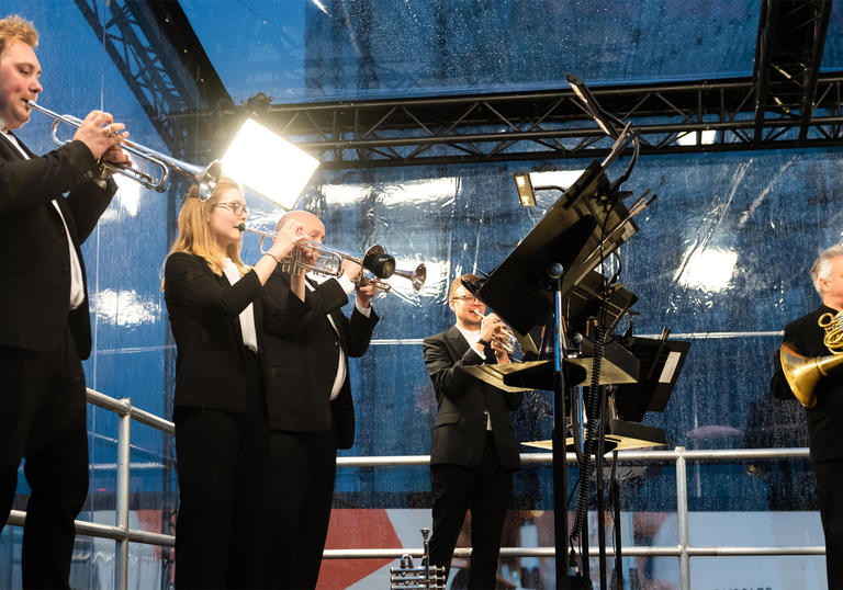Members of the LSO Brass Ensemble perform together